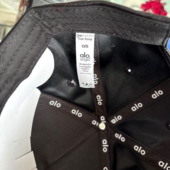 ALO Yoga Embroidered Off Duty Black White Adjustable Baseball Cap Hat NWT - Picture 7 of 9
